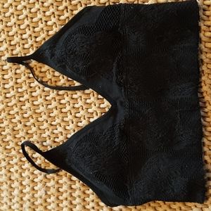 Three Bird Nest Floral Textured Padddd Bralette M/L Black